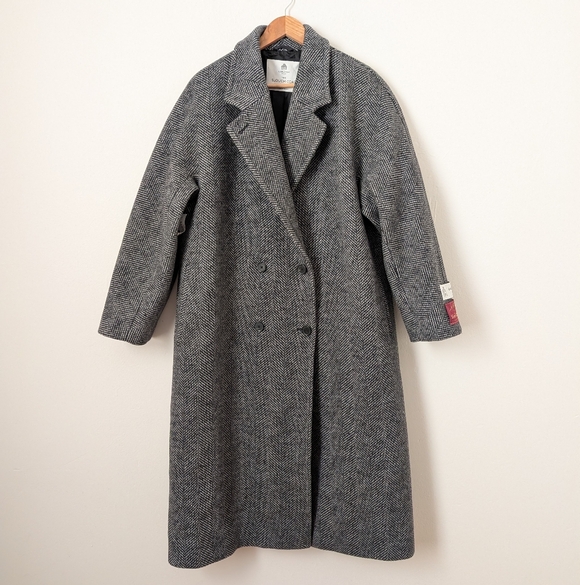 NWT Babaton Aritzia Black White Herringbone Wool Cashmere The Slouch Coat - Picture 2 of 8